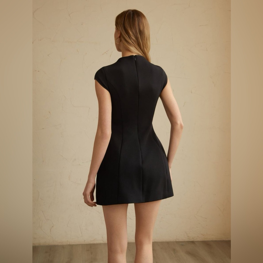 Cap Sleeve Elegant A Line Mini Dress in Black - Picture 5 of 7